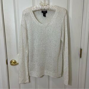 Hooked Up by I.O.T. White Sequin Knit Sweater XL